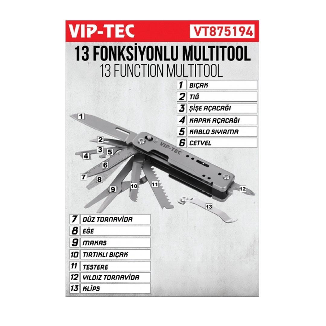 Vip-Tec VT875194 13 Parça Multifonksiyonel Çok Amaçlı Katlanır Cep Tipi Çakı - Multitool