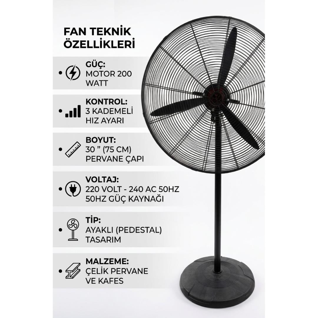 Akiwa FL-750-F-2 Ayaklı Sanayi Tipi Vantilatör 200 Watt 30