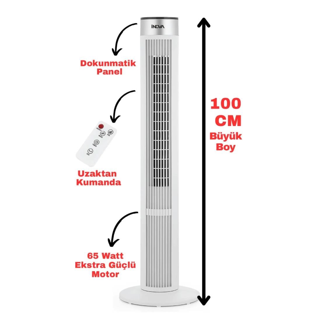 İnova Cold Tower Kule Tipi Büyük Boy Kumandalı Vantilatör 65 Watt