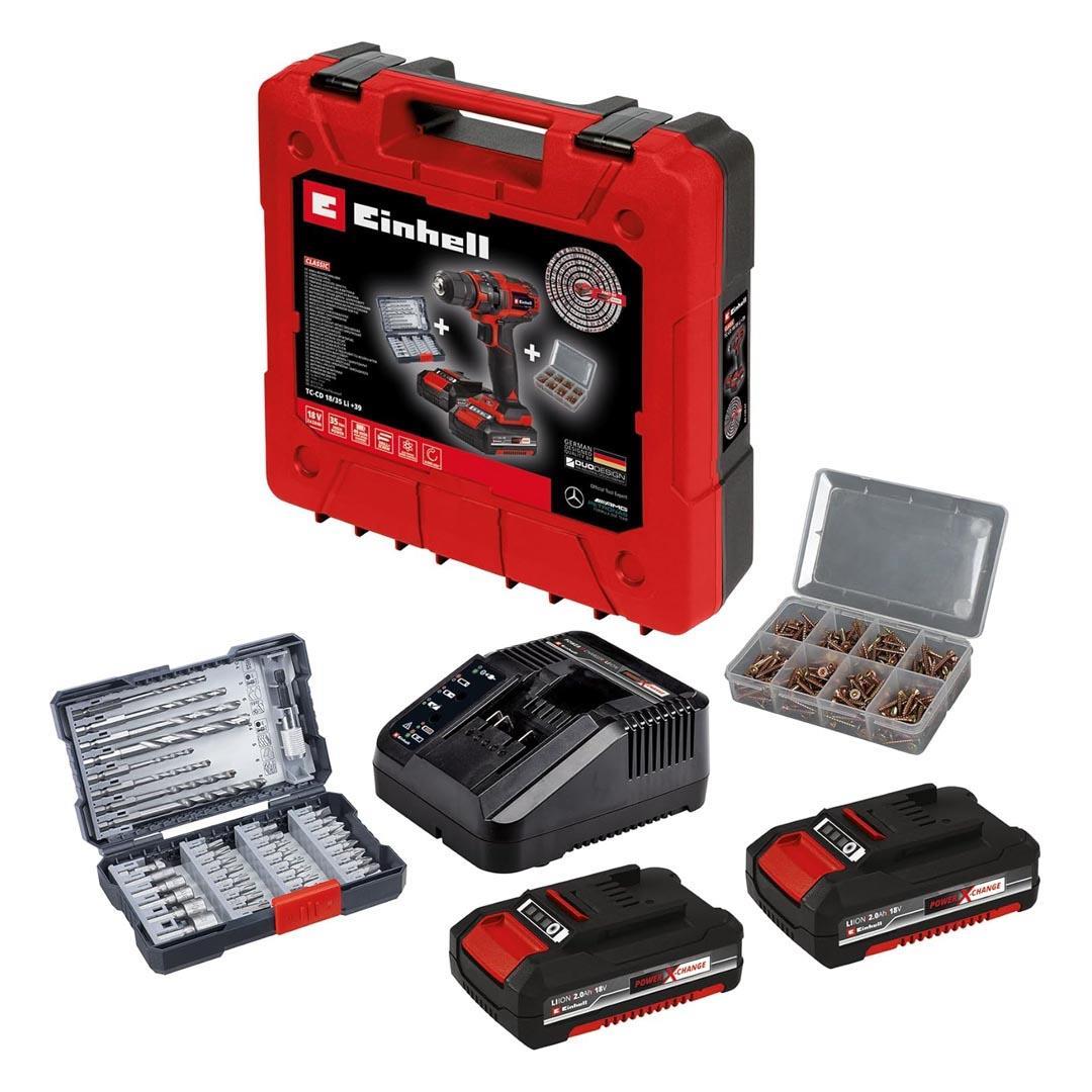 Einhell TC-CD 18/35 Li 18V 2.0Ah Li-ion Çift Akülü Vidalama Makinesi + 39 Parça Aksesuar Seti