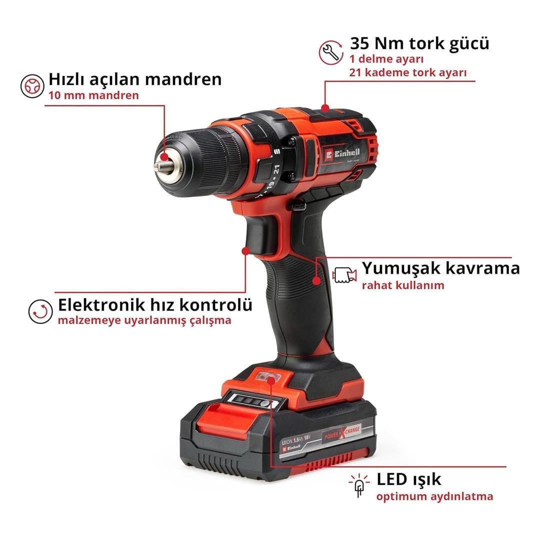 Einhell TC-CD 18/35 Li 18V 1.5Ah Li-ion Tek Akülü Vidalama Makinesi