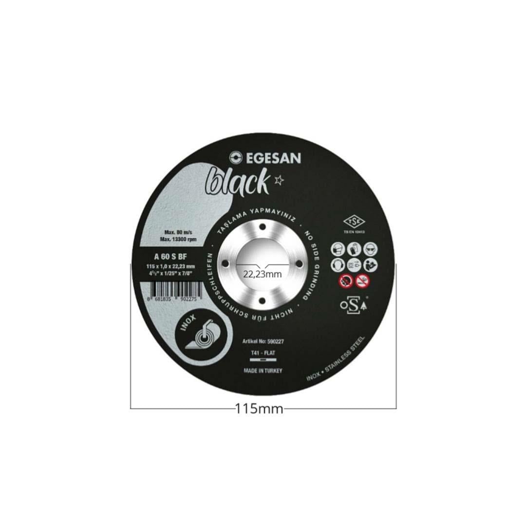 Egesan Black 115x1.0x22.23 INOX Paslanmaz Çelik İnce Kesme Diski 590227 (A 60 S BF) - 25li Paket