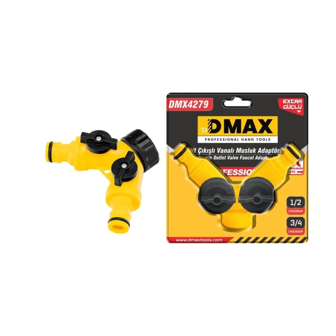 Dmax DMX4279 Çift Çıkışlı Vanalı Musluk Adaptörü 1/2