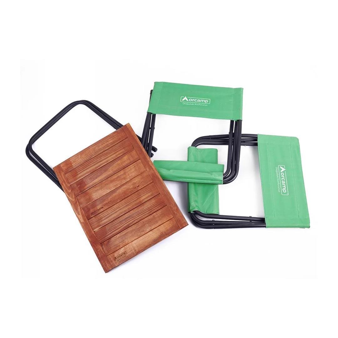 Orcamp OUT-2080 Ahşap Kamp Tabureli Masa Seti