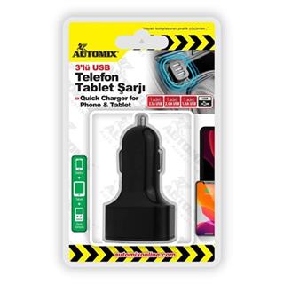 Automix 44503 3lü USB Telefon Tablet Araç Şarj Cihazı