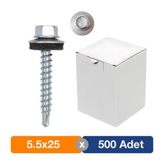 5.5x25 DIN 7504K Altıköşe Pul Başlı Matkap Uçlu Çatı Trapez Vidası - 500Lü Paket