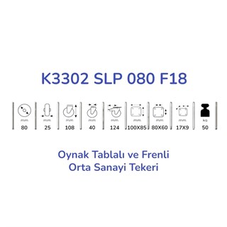 Kama K3302 SLP 080 F18 Oynak Tablalı ve Frenli Orta Sanayi Tekeri 80 mm Çaplı