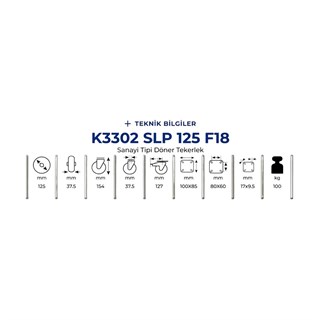 Kama K3302 SLP 125 F18 Oynak Tablalı ve Frenli Orta Sanayi Tekeri 125 mm Çaplı