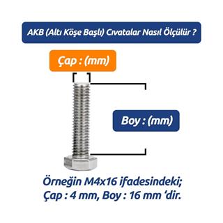 M16x60 DIN 931/933 A2 Paslanmaz Inox AKB (Altı Köşe Başlı) Cıvata