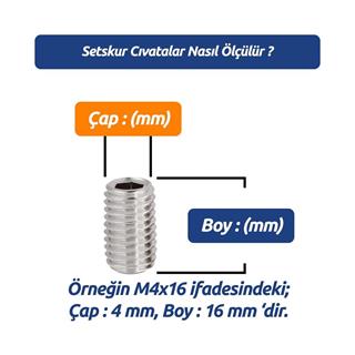 M12x10 DIN 916 A2 Paslanmaz Inox Setskur Cıvata