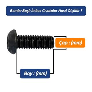 M6x25 DIN 7380 Bombe Başlı İmbus Cıvata Siyah
