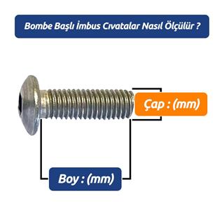 M8x16 DIN 7380 A2 Bombe Başlı Paslanmaz Inox İmbus Cıvata