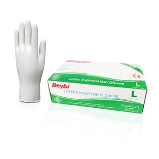 Beybi Lateks Muayene Eldiveni Pudralı Large (Büyük Boy) 100lü Paket