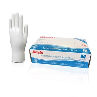 Beybi Lateks Muayene Eldiveni Pudralı Medium (Orta Boy) 100lü Paket