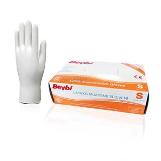 Beybi Lateks Muayene Eldiveni Pudralı Small (Küçük Boy) 100lü Paket
