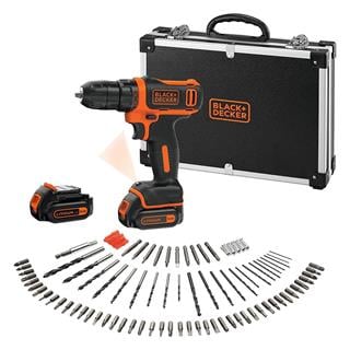 Black+Decker BDCDD12BAFC-QW 10.8V 1.5Ah Li-ion Çift Akülü Darbesiz Matkap Vidalama ve 100 Parça Aksesuar Seti - Taşıma Çantalı