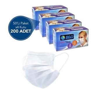 BLG 3 Katlı Burun Telli Cerrahi Maske 50li Paket x 4 Kutu - 200 Adet