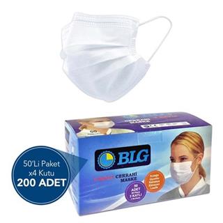 BLG 3 Katlı Burun Telli Cerrahi Maske 50li Paket x 4 Kutu - 200 Adet
