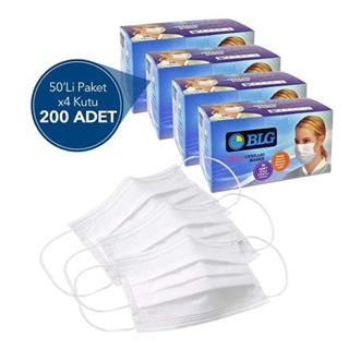 BLG 3 Katlı Burun Telli Cerrahi Maske 50li Paket x 4 Kutu - 200 Adet