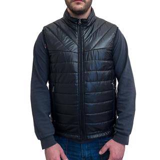 Dik Yaka Biyeli Fermuarlı Cepli ve Çift Desenli Şişme Yelek - Siyah - XL