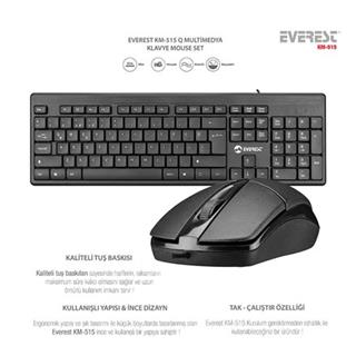 Everest KM-515 Siyah Usb Combo Q Standart Klavye + Mouse Set