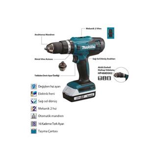 Makita HP488D002 18V 2x1.5 Ah Li-ion Çift Akülü Darbeli Matkap Vidalama
