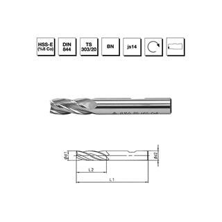 MTE Makina Takım 5.0 mm HSS - E (%8Co) DIN 844 BN Silindirik Saplı Parmak Freze - Kısa - B00276180500