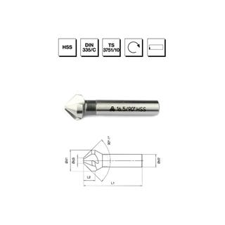 MTE Makina Takım 6.3 mm HSS DIN 335/C 3 Ağızlı Silindirik Saplı Havşa Freze - 90° - B00313120630