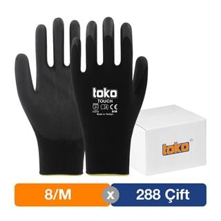 Toko TOUCH Siyah Poliüretan Kaplı Polyester Örme Eldiven No: 8/M - 288li Paket