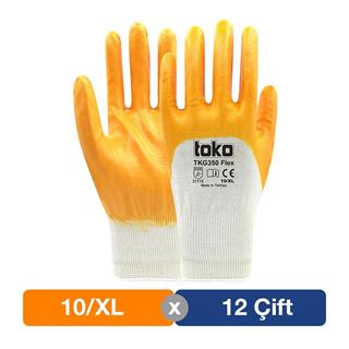 Toko TKG350 Flex Sarı Pamuk Nitril Eldiven No: 10/XL - 12li Paket