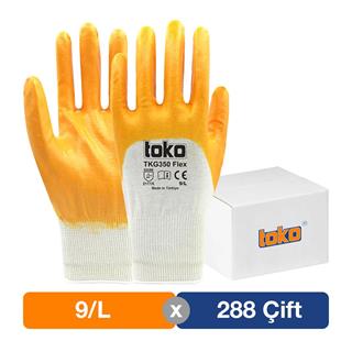 Toko TKG350 Flex Sarı Pamuk Nitril Eldiven No: 9/L - 288li Paket
