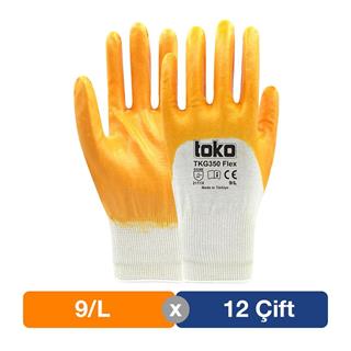 Toko TKG350 Flex Sarı Pamuk Nitril Eldiven No: 9/L - 12li Paket