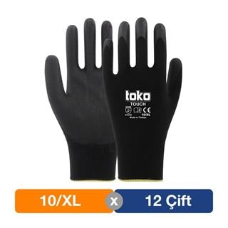 Toko TOUCH Siyah Poliüretan Kaplı Polyester Örme Eldiven No: 10/XL - 12li Paket