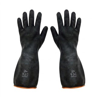 Vento H2-45 Tırtıklı Kauçuk Siyah Asit Eldiveni 45 cm