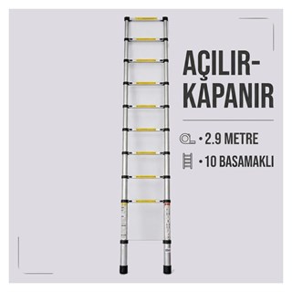 Ebax Alüminyum Teleskopik Uzayan Merdiven 10 Basamaklı 2.9 metre