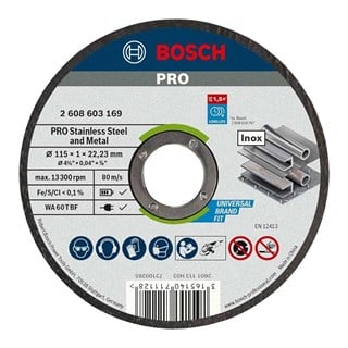 Bosch PRO Stainless Steel and Metal Düz İnox Kesme Diski 115x1x22.23 mm - 2608603169 - 25li Paket