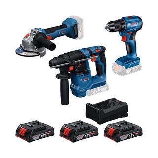 Bosch Professional GBH 18V-18 + GSR 185-LI + GWS 18V-8 + 3x18V 2.0Ah Akülü Set + Bosch Gelişmiş El Aleti Seti 52 Parça (Kombo Usta Seti)