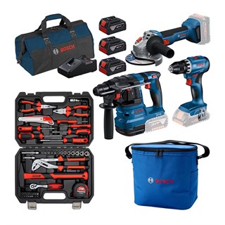 Bosch GSR 18V-45 + GWS 18V-8 + GBH 18V-22 3x18V 4.0Ah Akülü Kombo Kit + Altaş El Aleti Seti 49 Parça + Termos Çantalı