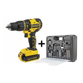Stanley SBH20D2KA 18V 2.0Ah Li-ion Çift Akülü Kömürsüz Darbeli Matkap + 100 Parça Aksesuar Seti
