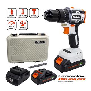 Max-Extra MX2020 20V 2.0Ah Çift Akülü Kömürsüz Motorlu Darbeli Matkap