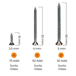 Toko Hobi-2 502 Parça 14 Çeşit, Pul, Çivi, Piton, Kroşe, Vida ve Dübel Seti, Takım Çantalı