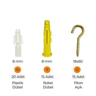 Toko Hobi-2 502 Parça 14 Çeşit, Pul, Çivi, Piton, Kroşe, Vida ve Dübel Seti, Takım Çantalı