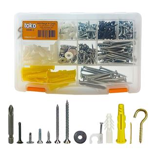Toko Hobi-2 502 Parça 14 Çeşit, Pul, Çivi, Piton, Kroşe, Vida ve Dübel Seti, Takım Çantalı