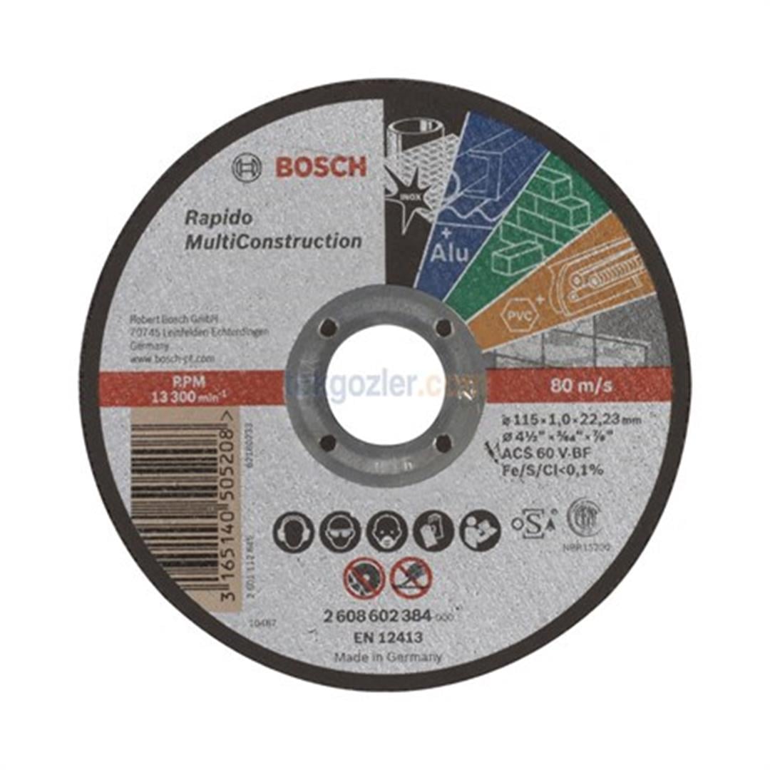 Bosch 115x1.0 mm Rapido MultiConstruction Düz Kesme Diski