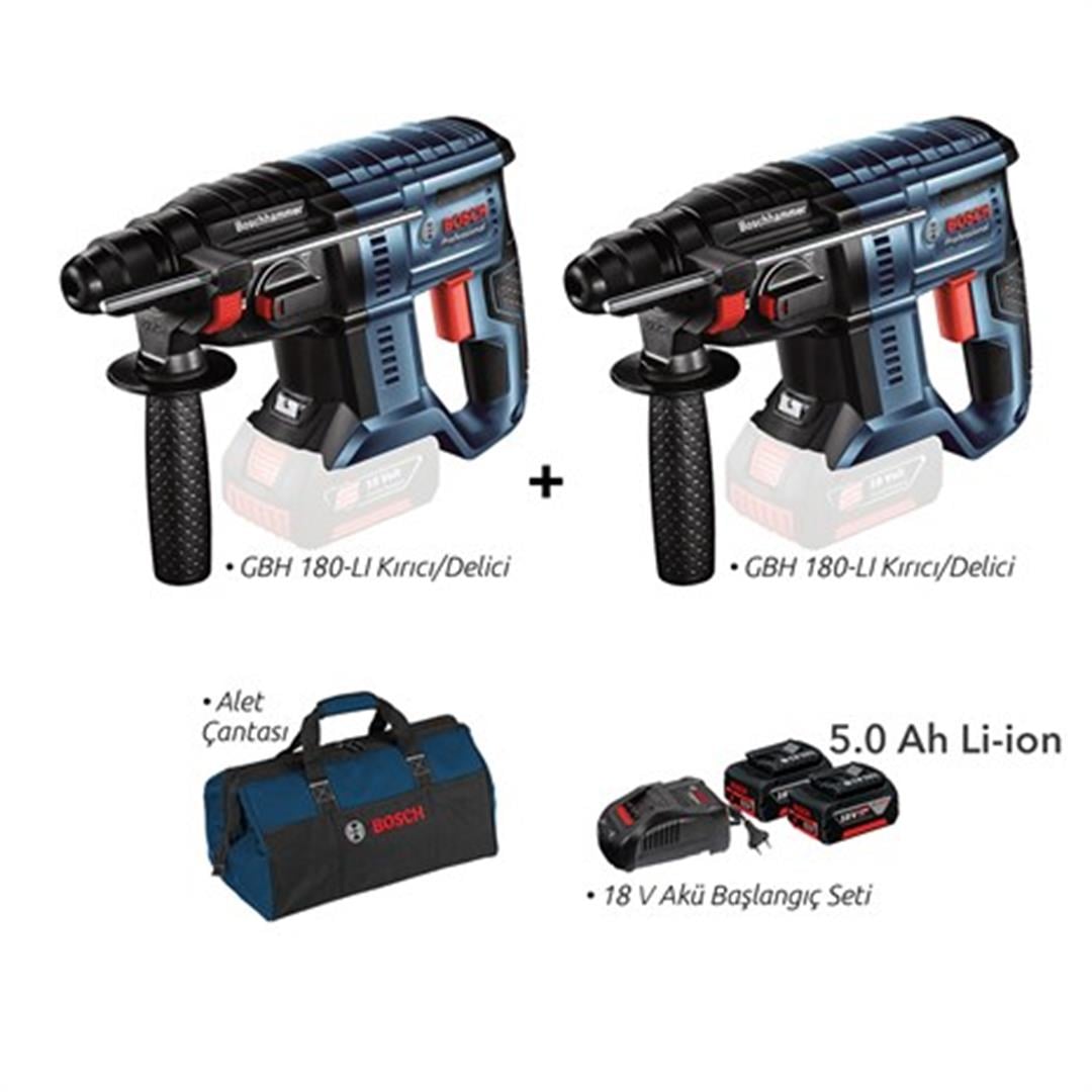 Bosch Pro-Mix GBH 180-LI Kırıcı Delici ve Bosch Pro-Mix GBH 180-LI Kırıcı Delici 18V 5.0Ah Çift Akülü Ürün Seti