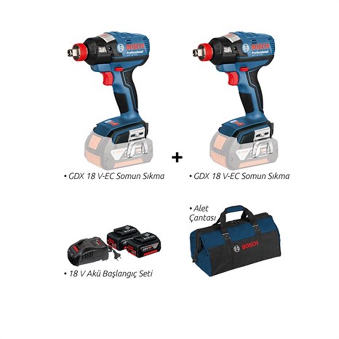 Bosch Pro-Mix GDX 18 V-EC Somun Sıkma Makinesi 2'li Set ve 5.0 Ah Çift Akülü Ürün Seti