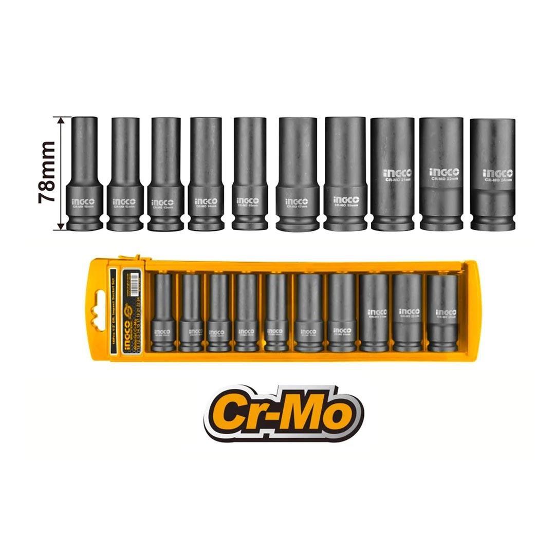 İngco HKISSD12102L Endüstriyel 10'lu 1/2'' Uzun Lokma Seti