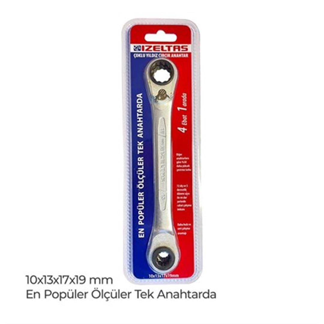 İzeltaş 0335 Çoklu Yıldız Cırcır Anahtar 10x13x17x19 mm