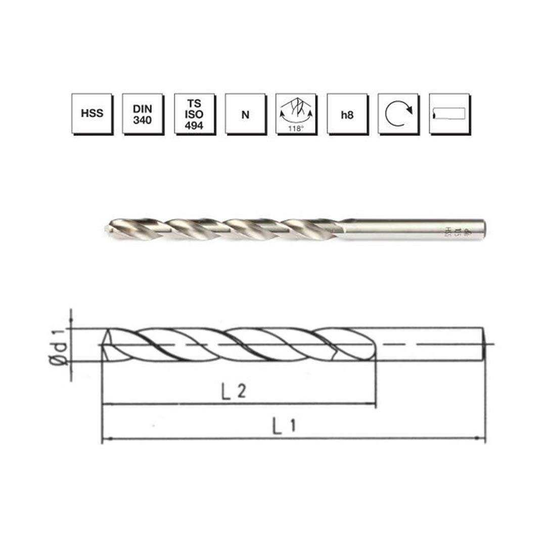 MTE Makina Takım 4.5 mm HSS DIN 340 Silindirik Saplı Uzun Matkap Ucu - B00007200450