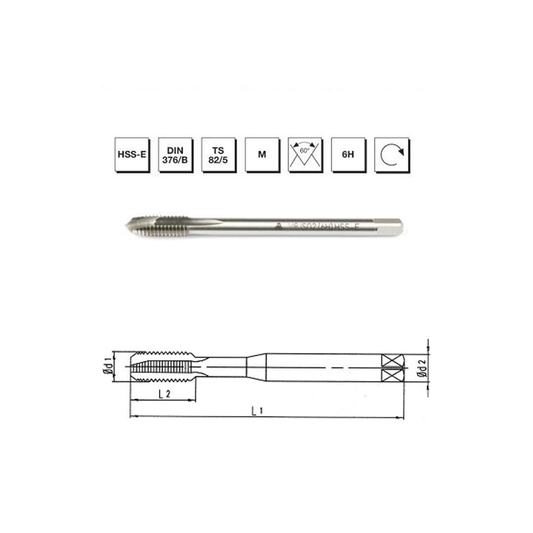 MTE Makina Takım M12 HSS - E DIN 376/B Metrik Normal Vidalı Eğik Ağız Bilemeli Makina Kılavuzu - B00105771200